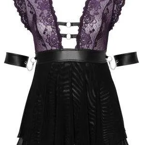 Cottelli BONDAGE PLUS Babydoll-Set: Fesselnd verspielt, lilafarbene Spitze, Armfesseln Schwarz/Lila Größe XL Cottelli BONDAGE PLUS Babydoll-Set: Fesselnd verspielt, lilafarbene Spitze, Armfesseln Schwarz/Lila Größe XL – Hollow B