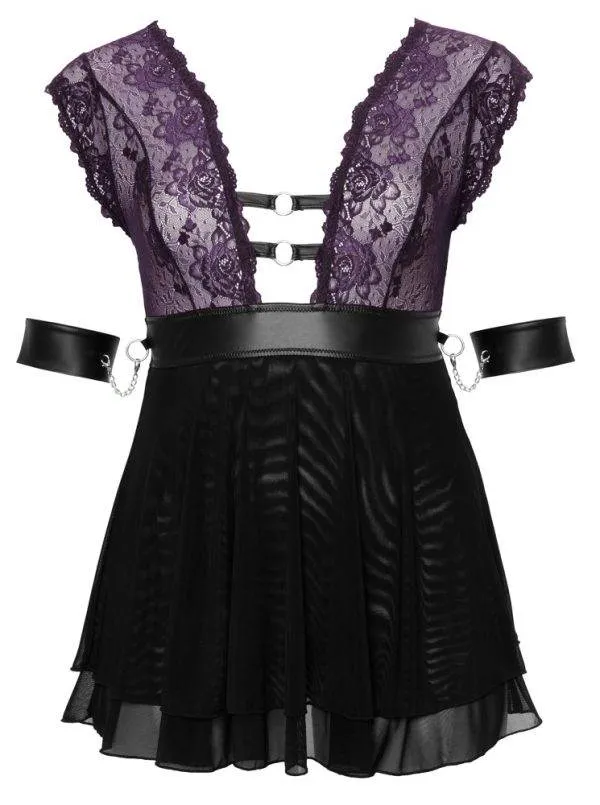 Cottelli BONDAGE PLUS Babydoll-Set: Fesselnd verspielt, lilafarbene Spitze, Armfesseln Schwarz/Lila Größe XL Cottelli BONDAGE PLUS Babydoll-Set: Fesselnd verspielt, lilafarbene Spitze, Armfesseln Schwarz/Lila Größe XL – Hollow B