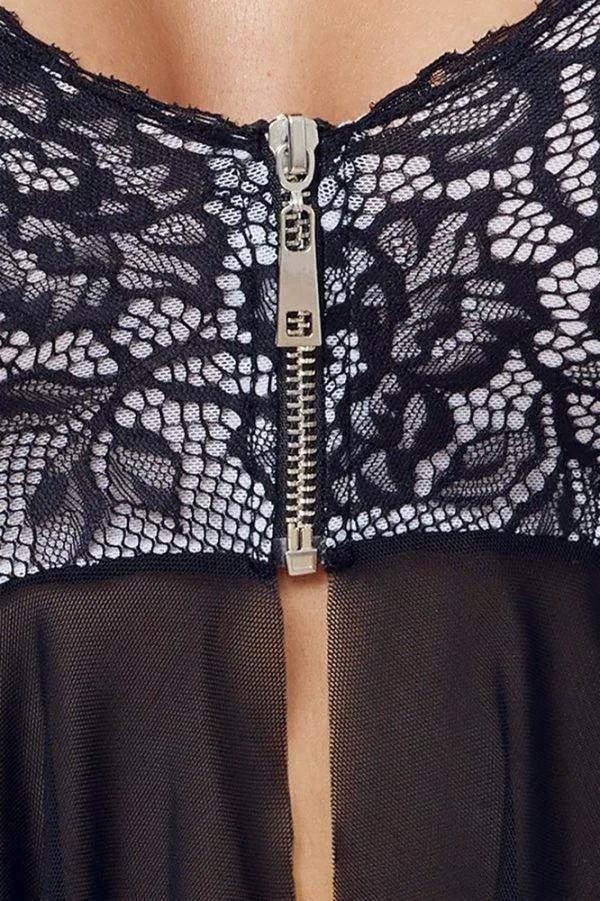 Cottelli LINGERIE Babydoll und String Ouvert Set - Stylisch und Sexy, Weiß/Schwarz, Größe S-XL Cottelli LINGERIE - Stylishes Babydoll & String Ouvert Set, Größe: S/M, Farbe: Schwarz/Weiß – Det