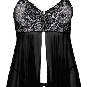 Cottelli LINGERIE Babydoll und String Ouvert Set - Stylisch und Sexy, Weiß/Schwarz, Größe S-XL Cottelli LINGERIE - Stylishes Babydoll & String Ouvert Set, Größe: S/M, Farbe: Schwarz/Weiß – Hollow B