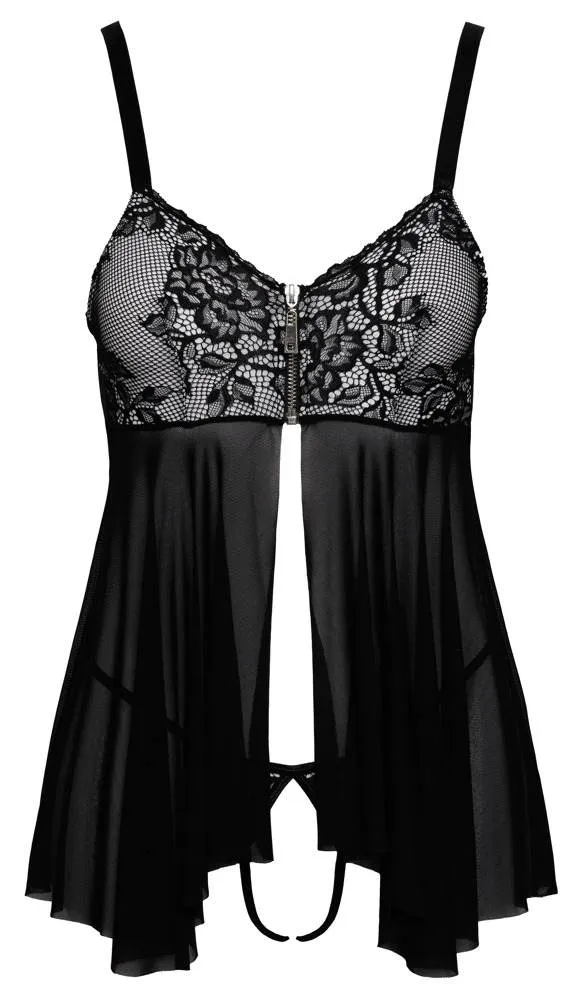 Cottelli LINGERIE Babydoll und String Ouvert Set - Stylisch und Sexy, Weiß/Schwarz, Größe S-XL Cottelli LINGERIE - Stylishes Babydoll & String Ouvert Set, Größe: S/M, Farbe: Schwarz/Weiß – Hollow B