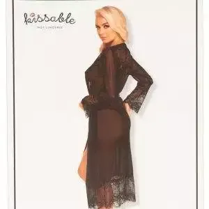 Kissable Kimono lang - Verführerische Transparenz schwarz L/XL Kissable - Eleganter Powernet Kimono mit Spitzen-Einsätzen in Schwarz – Verpackung B