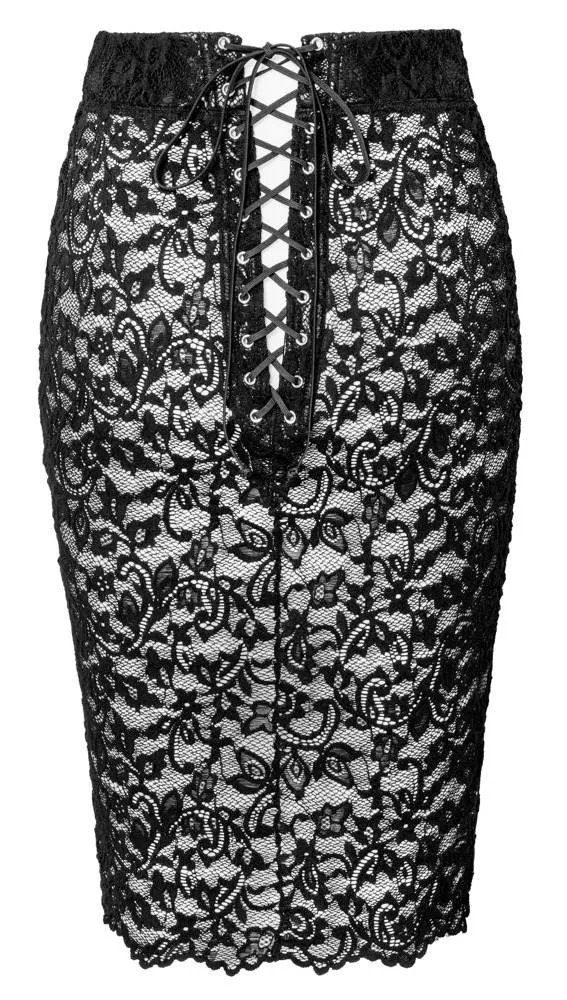 Noir Bleistift-Rock mit Spitze, exklusiver Material-Mix schwarz Größe M Noir Bleistift-Rock mit Spitze, exklusiver Material-Mix schwarz Größe S – Hollow Rückseite