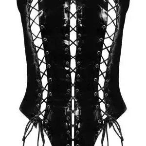 Black Level Lack Body mit hohen Beinausschnitten und Schnürungen schwarz Größe S Black Level Lack Body mit hohen Beinausschnitten und Schnürungen schwarz Größe S – Hollow B