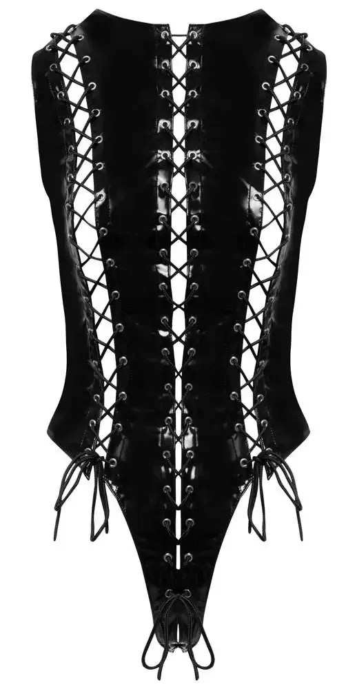 Black Level Lack Body mit hohen Beinausschnitten und Schnürungen schwarz Größe S Black Level Lack Body mit hohen Beinausschnitten und Schnürungen schwarz Größe S – Hollow B