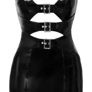Black Level Lackkleid mit Schnallen, kurz, tailliert, ärmellos - Fetisch & Fashion schwarz Größe M Black Level Lackkleid mit Schnallen, kurz, tailliert, ärmellos - Fetisch & Fashion schwarz Größe S – Hollow B