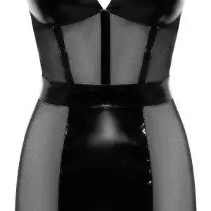 Black Level Lackkleid mit silbernen Ziernähten, tailliert & eng, Neckholder schwarz S Black Level Lackkleid mit silbernen Ziernähten, tailliert & eng, Neckholder schwarz S – Hollow B