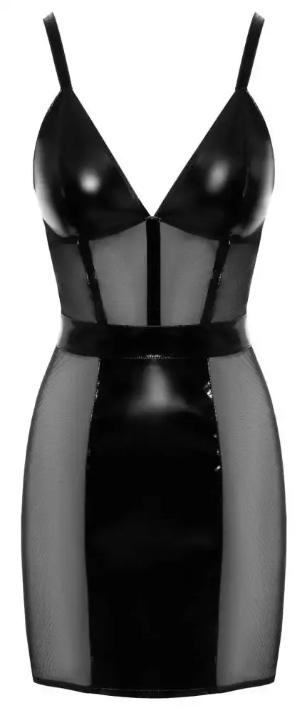 Black Level Lackkleid mit silbernen Ziernähten, tailliert & eng, Neckholder schwarz S Black Level Lackkleid mit silbernen Ziernähten, tailliert & eng, Neckholder schwarz S – Hollow B