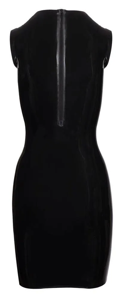 Late X Latex Minikleid - Schwarzes Fetish-Kleid mit Reißverschluss (70 Zeichen) M Late X Latex Minikleid - Schwarzes Fetish-Kleid mit Reißverschluss (70 Zeichen) S – Hollow Rückseite