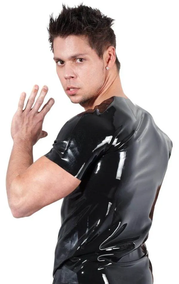 Late X Latex T-Shirt: Glänzendes Must-have für jeden Latex-Kleiderschrank! L Late X Latex T-Shirt: Glänzendes Must-have für jeden Latex-Kleiderschrank! S – Rückseite B