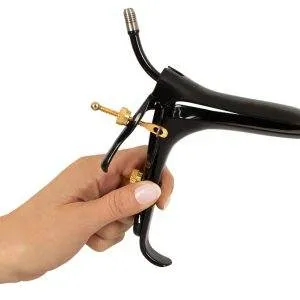 Fetish Collection Spekulum mit Luft- & Flüssigkeitsschlauch - Schwarz/Gold, Edelstahl, 15 cm Fetish Collection Spekulum mit Luft- & Flüssigkeitsschlauch - Schwarz/Gold, Edelstahl, 15 cm – F