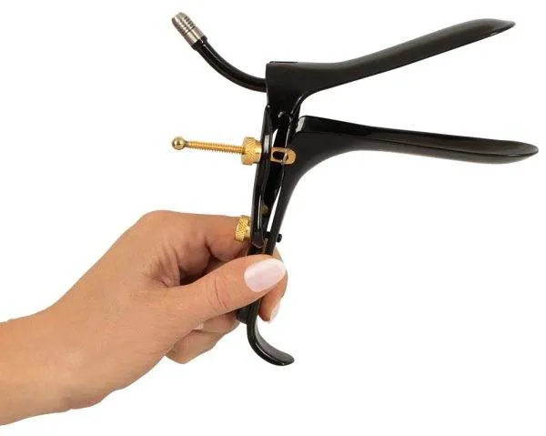 Fetish Collection Spekulum mit Luft- & Flüssigkeitsschlauch - Schwarz/Gold, Edelstahl, 15 cm Fetish Collection Spekulum mit Luft- & Flüssigkeitsschlauch - Schwarz/Gold, Edelstahl, 15 cm – G