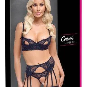 Cottelli LINGERIE Straps-Set Schwarz Eleganzerotische Details BH Strapsgürtel Riostring – Verpackung