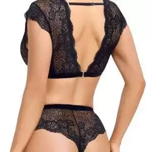 Cottelli LINGERIE Spitzen-Set mit Straps-Touch, Schwarz, Größe S/M Cottelli LINGERIE - Schwarzes Spitzen-Set mit offenem Slip und Strassring – Rückseite