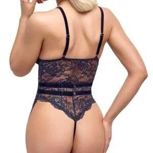 Cottelli LINGERIE Schwarzer Stringbody ouvert mit Strapsen & Harness Cottelli Lingerie Schwarzer Stringbody Ouvert mit Strapsen, Schenkel-Harnessen & Spitze – Rückseite