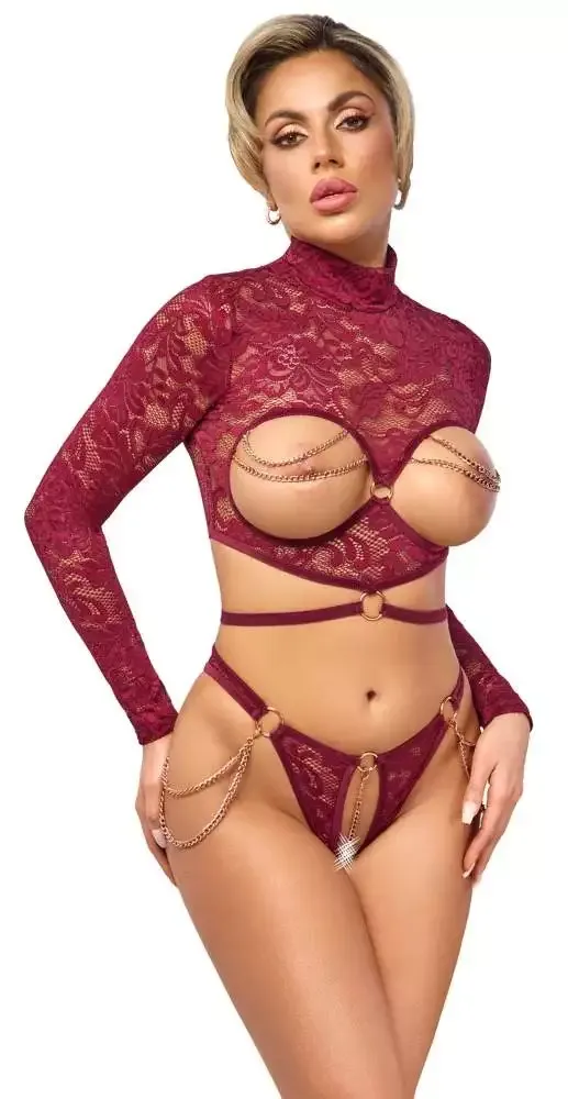 Abierta Fina, Size: S/M, Farbe: Dunkelrot - Erotik-Style Set 