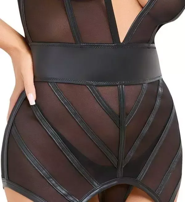 Cottelli LINGERIE Strapshemd Set - Schwarz, Powernet, Mattlook Cottelli LINGERIE Strapshemd Set - Schwarz, Powernet, Mattlook – Det