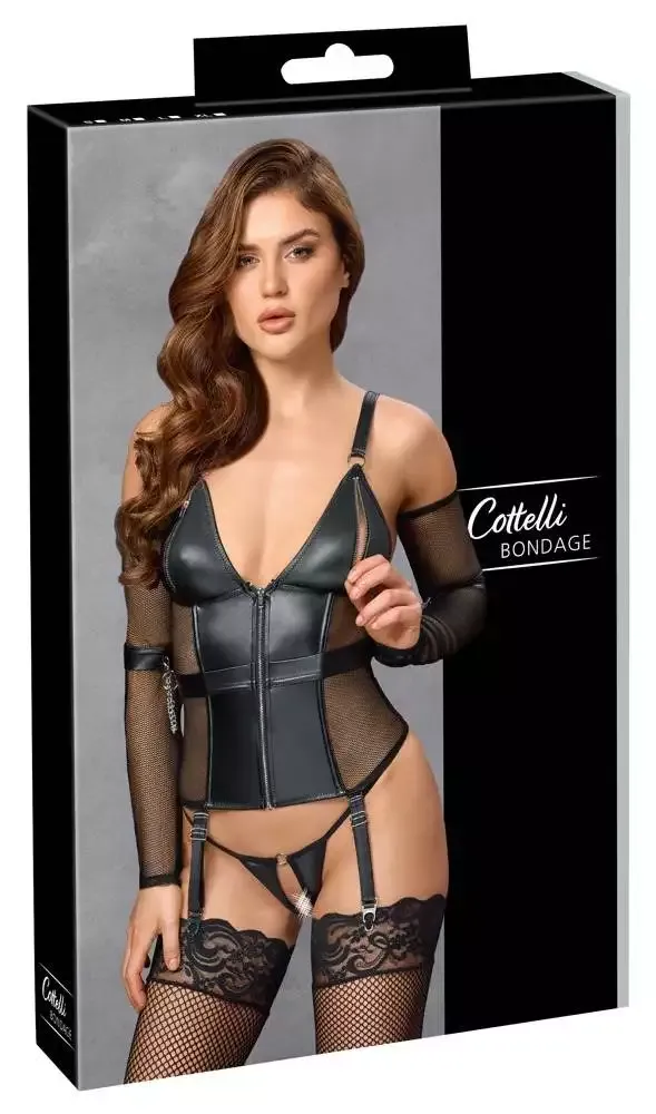 Cottelli BONDAGE Dessous-Set Mattlook mit Armfesseln, Armstulpen – Silberfarben – Verpackung