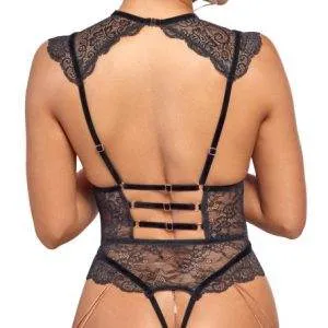 Abierta Fina Ouvert-Body, Schwarz, Größe: S-L, Busenfrei Abierta Fina - Schwarzer Ouvert-Body Größe: Einheitsgröße, Farbe: Schwarz – Rückseite