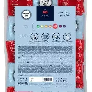 Mister Size Transparente Kondome 60 mm, vegan, hauchdünn, Gleitcreme, Reservoir – B