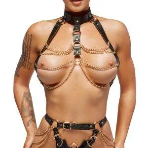 ZADO Dominant Devote Diva Harness-Set, Größe S/M, Schwarz/Gold ZADO Dominant Devote Diva Harness-Set, Größe S/M, Schwarz/Gold – B