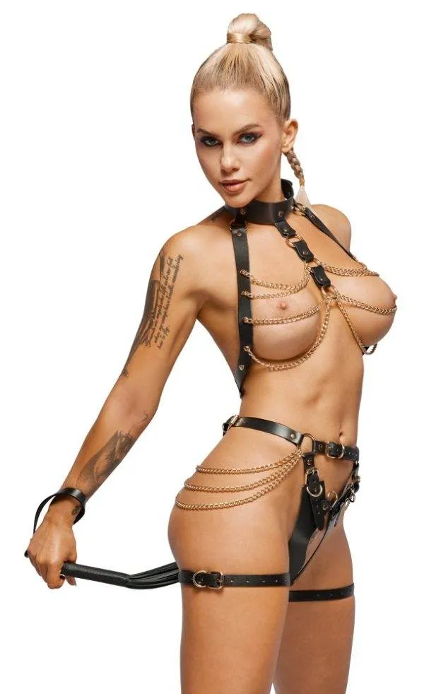 ZADO Dominant Devote Diva Harness-Set, Größe S/M, Schwarz/Gold ZADO Dominant Devote Diva Harness-Set, Größe S/M, Schwarz/Gold – C