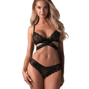 Obsessive Blomentis Set - Verführerisches 2-teiliges Schwarz-Transparentes Set BH und Slip