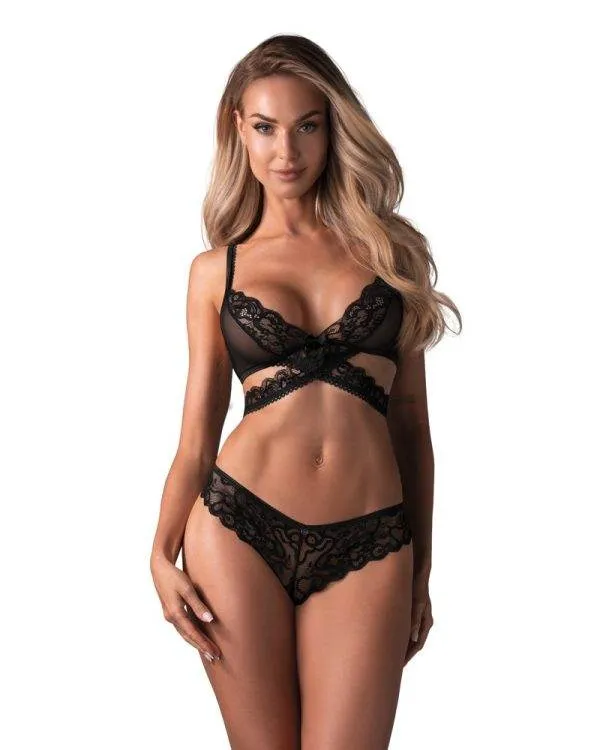 Obsessive Blomentis Set - Verführerisches 2-teiliges Schwarz-Transparentes Set BH und Slip – A Obsessive Blomentis Set - Verführerisches 2-teiliges Schwarz-Transparentes Set BH und Slip – A