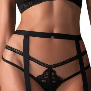 Obsessive Blomentis 3er Set (schwarz, S) Obsessive Blomentis Set Schwarz S-L BH String Straps-Harness – Det