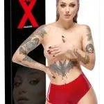 LateX Fetish Red Latex-Slip mit Außendildo, Größe L, knallrot – Verpackung