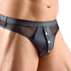 Svenjoyment Riostring Schwarz mit Netzstoff-Einsatz Svenjoyment Riostring in schwarz mit Netzstoff - Stylischer Material-Mix – B