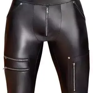 NEK Damen Stretchhose in Mattschwarz mit silbernen Details NEK Skinny Hose mit Zip- und Nieten-Details in Schwarz – Det