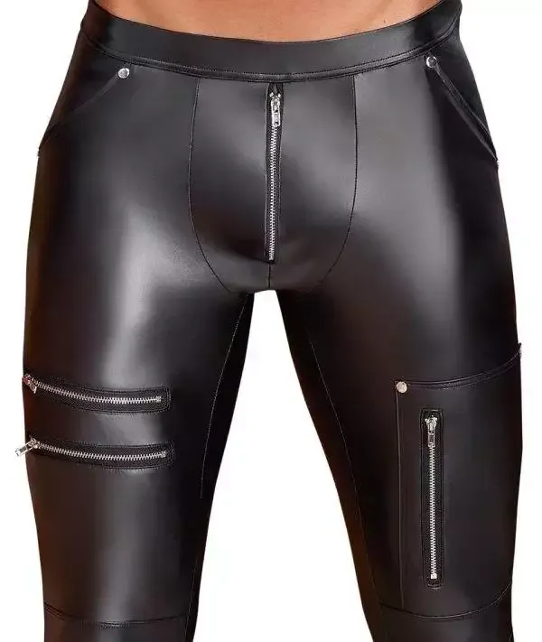 NEK Damen Stretchhose in Mattschwarz mit silbernen Details NEK Skinny Hose mit Zip- und Nieten-Details in Schwarz – Det
