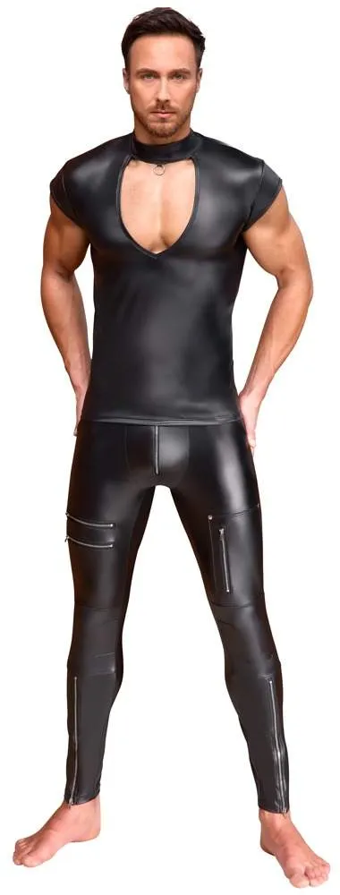 NEK Schwarzes Mattlook Shirt mit V-Cut-out und Stehkragen – B