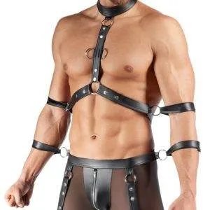 Svenjoyment BONDAGE Set - Harness Pants, Brust-Harness & Hand-/Armfesseln Svenjoyment BONDAGE Set: Harness-Pants, Brust-Harness, 4 Hand-/Armfesseln, Schwarz, Größe L – B