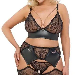 Cottelli CURVES Schwarzes Straps-Set mit roségoldenen Details in Größe M – A