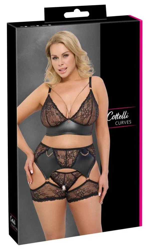 Cottelli CURVES Schwarzes Straps-Set mit roségoldenen Details in Größe M – Verpackung Cottelli CURVES Schwarzes Straps-Set mit roségoldenen Details in Größe M – Verpackung