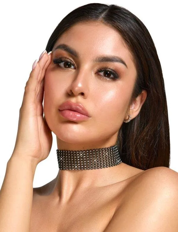Cottelli ACCESSOIRES Schillerndes Strass-Halsband, Schwarz, 36 cm Cottelli ACCESSOIRES Schillerndes Strass-Halsband, Schwarz, 36 cm – A