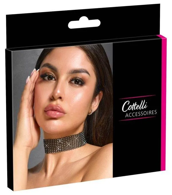 Cottelli ACCESSOIRES Schillerndes Strass-Halsband, Schwarz, 36 cm – Verpackung Cottelli ACCESSOIRES Schillerndes Strass-Halsband, Schwarz, 36 cm – Verpackung