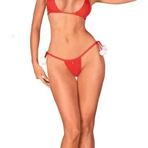Obsessive Bobble Girl Dessous-Set in Rot, Größe S, mit Plüschbommeln – B