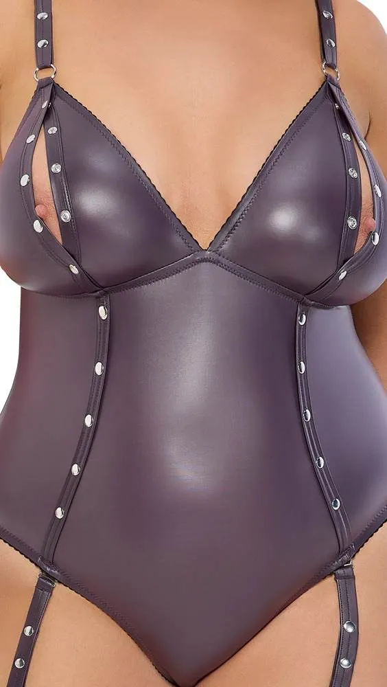 Cottelli BONDAGE Stringbody Dunkellila, Größe S/M, Mattlook mit abnehmbaren Fesseln Cottelli BONDAGE Stringbody Dunkellila, Größe S/M, Mattlook mit abnehmbaren Fesseln – Det