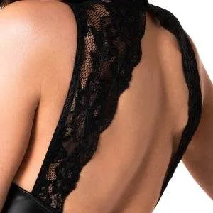 Noir Powerwetlook Minikleid mit Spitze, Schwarz Noir Powerwetlook Minikleid mit Spitzen-Oberteil, schwarze Spitze, XS – Det B