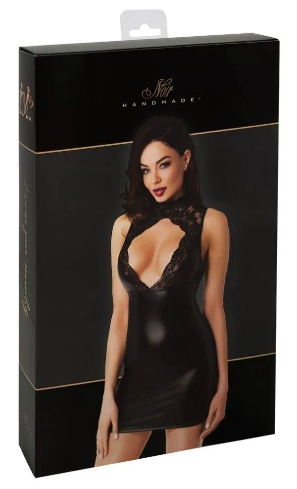Noir Powerwetlook Minikleid mit Spitzen-Oberteil, schwarze Spitze, XS – Verpackung Noir Powerwetlook Minikleid mit Spitzen-Oberteil, schwarze Spitze, XS – Verpackung