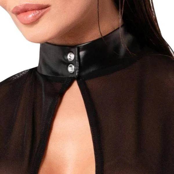 Noir Schwarzes Minikleid mit Tüll und Powerwetlook, Größe S, Schwarz Noir Powerwetlook Minikleid Schwarz – Det