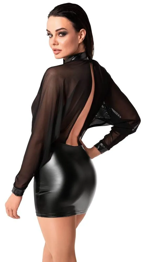 Noir Schwarzes Minikleid mit Tüll und Powerwetlook, Größe S, Schwarz Noir Powerwetlook Minikleid Schwarz – Rückseite