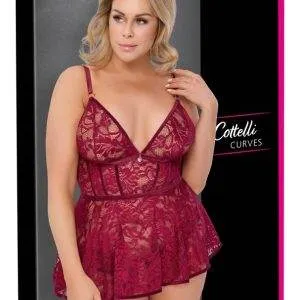 Cottelli CURVES Babydoll und Slip Ouvert Set - Dunkelrot – Verpackung