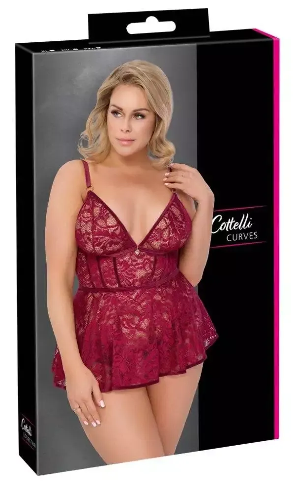 Cottelli CURVES Babydoll und Slip Ouvert Set - Dunkelrot – Verpackung