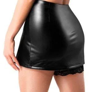 Noir Powerwetlook Minirock mit Straps und Spitzen-Strumpfband, schwarz Noir Powerwetlook Minirock mit Straps in Schwarz – Rückseite B