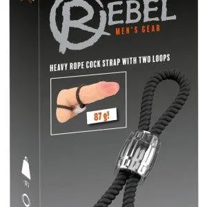 Rebel Heavy Rope Cock Strap - Zügelndes Doppel-Lasso, Schwarz, Größe: variabel, Metall-Schiebegewicht 87g – Verpackung