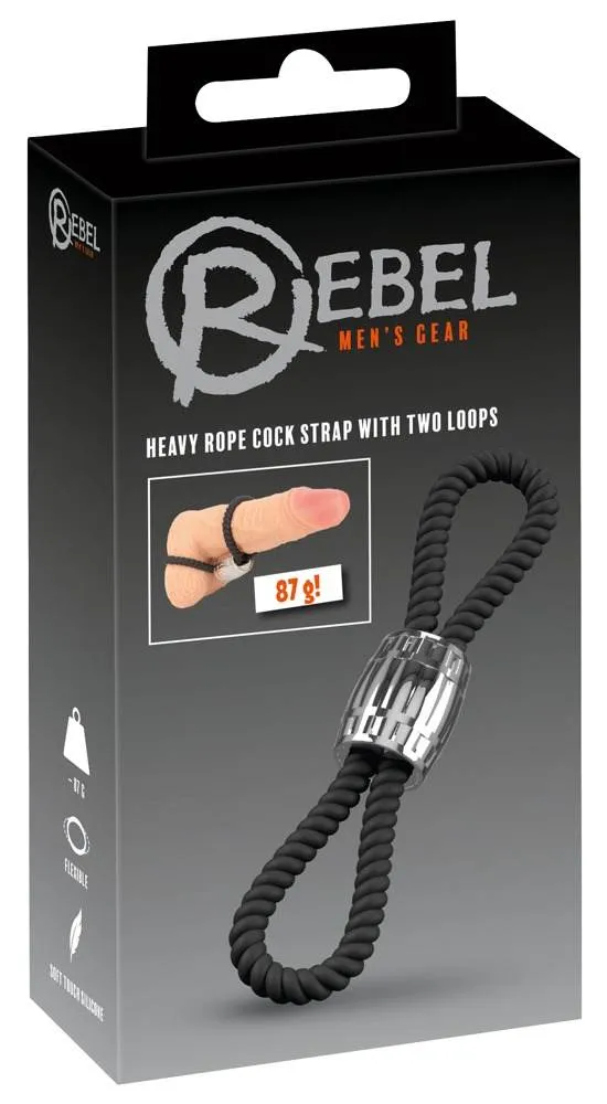 Rebel Heavy Rope Cock Strap - Zügelndes Doppel-Lasso, Schwarz, Größe: variabel, Metall-Schiebegewicht 87g – Verpackung Rebel Heavy Rope Cock Strap - Zügelndes Doppel-Lasso, Schwarz, Größe: variabel, Metall-Schiebegewicht 87g – Verpackung